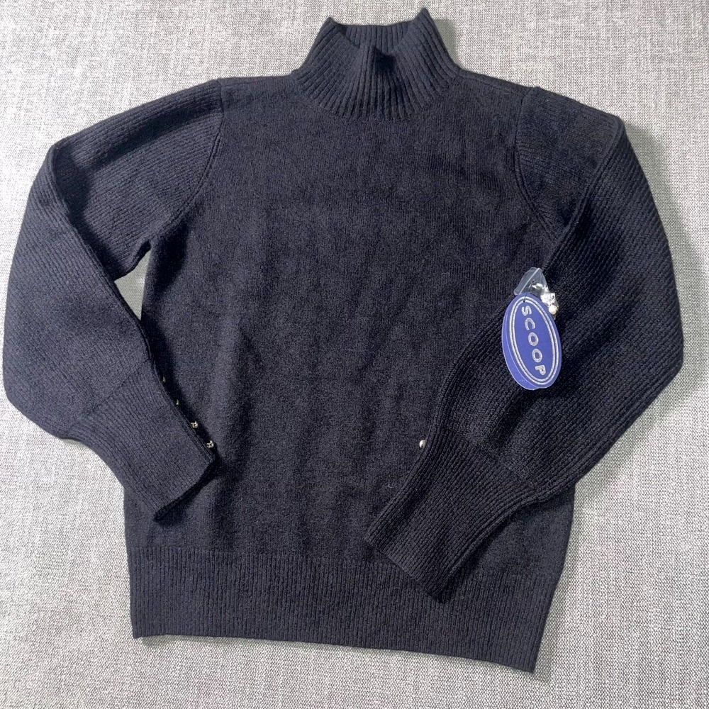 Scoop Sweater Womens M(8-10) Black Tight Knit Casual Ribbed Mock Neck Warm Wear